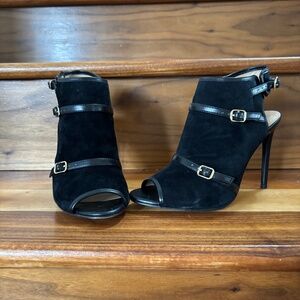 Ann Taylor Black suede ankle strap bootie